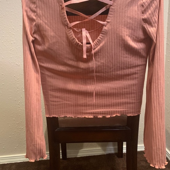 NWT American Rag Lace Up Ribbed Top Cameo Brown - Picture 4 of 5